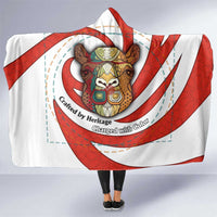 Bahrain Tribal Camel Hooded Blanket with Red Mosaic Swirl and Heritage Slogan
