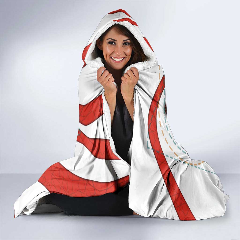 Bahrain Tribal Camel Hooded Blanket with Red Mosaic Swirl and Heritage Slogan