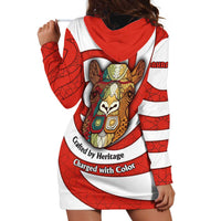 Bahrain Tribal Camel Hoodie Dress with Red Mosaic Swirl and Heritage Slogan