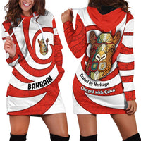 Bahrain Tribal Camel Hoodie Dress with Red Mosaic Swirl and Heritage Slogan