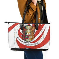 Bahrain Tribal Camel Leather Tote Bag with Red Mosaic Swirl and Heritage Slogan