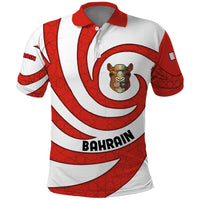 Bahrain Tribal Camel Polo Shirt with Red Mosaic Swirl and Heritage Slogan