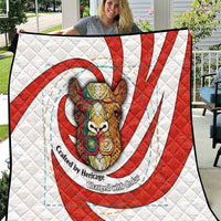 Bahrain Tribal Camel Quilt with Red Mosaic Swirl and Heritage Slogan