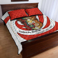 Bahrain Tribal Camel Quilt Bed Set with Red Mosaic Swirl and Heritage Slogan