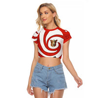 Bahrain Tribal Camel Raglan Cropped T Shirt with Red Mosaic Swirl and Heritage Slogan