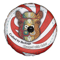 Bahrain Tribal Camel Spare Tire Cover with Red Mosaic Swirl and Heritage Slogan