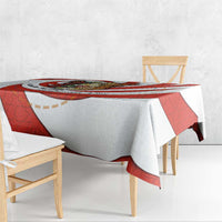 Bahrain Tribal Camel Tablecloth with Red Mosaic Swirl and Heritage Slogan