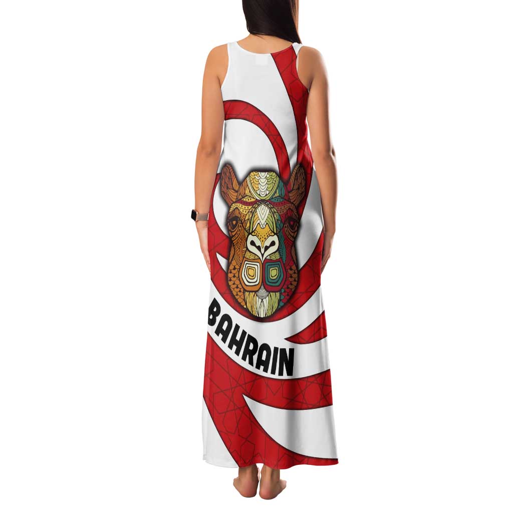 Bahrain Tribal Camel Tank Maxi Dress with Red Mosaic Swirl and Heritage Slogan