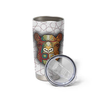 Bahrain Tribal Camel Tumbler Cup with Red Mosaic Swirl and Heritage Slogan