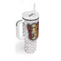 Bahrain Tribal Camel Tumbler With Handle with Red Mosaic Swirl and Heritage Slogan