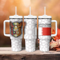 Bahrain Tribal Camel Tumbler With Handle with Red Mosaic Swirl and Heritage Slogan