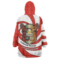Bahrain Tribal Camel Wearable Blanket Hoodie with Red Mosaic Swirl and Heritage Slogan