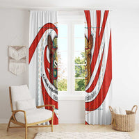 Bahrain Tribal Camel Window Curtain with Red Mosaic Swirl and Heritage Slogan