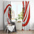 Bahrain Tribal Camel Window Curtain with Red Mosaic Swirl and Heritage Slogan