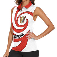 Bahrain Tribal Camel Women Sleeveless Polo Shirt with Red Mosaic Swirl and Heritage Slogan