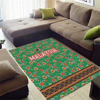 Traditional Malaysian Batik Floral Area Rug with Green Tulip and Red Blossom Pattern
