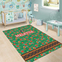 Traditional Malaysian Batik Floral Area Rug with Green Tulip and Red Blossom Pattern