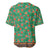 Traditional Malaysian Batik Floral Baseball Jersey with Green Tulip and Red Blossom Pattern