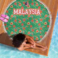 Traditional Malaysian Batik Floral Beach Blanket with Green Tulip and Red Blossom Pattern