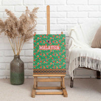 Traditional Malaysian Batik Floral Canvas Wall Art with Green Tulip and Red Blossom Pattern