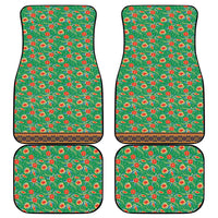 Traditional Malaysian Batik Floral Car Mats with Green Tulip and Red Blossom Pattern