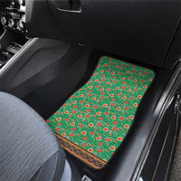 Traditional Malaysian Batik Floral Car Mats with Green Tulip and Red Blossom Pattern