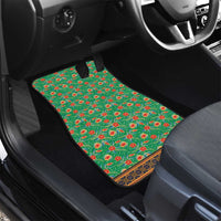 Traditional Malaysian Batik Floral Car Mats with Green Tulip and Red Blossom Pattern