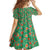 Traditional Malaysian Batik Floral Family Matching Summer Maxi Dress and Hawaiian Shirt with Green Tulip and Red Blossom Pattern