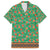 Traditional Malaysian Batik Floral Family Matching Summer Maxi Dress and Hawaiian Shirt with Green Tulip and Red Blossom Pattern