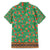 Traditional Malaysian Batik Floral Family Matching Summer Maxi Dress and Hawaiian Shirt with Green Tulip and Red Blossom Pattern