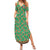 Traditional Malaysian Batik Floral Family Matching Summer Maxi Dress and Hawaiian Shirt with Green Tulip and Red Blossom Pattern