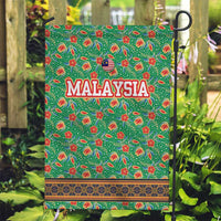 Traditional Malaysian Batik Floral Garden Flag with Green Tulip and Red Blossom Pattern
