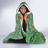 Traditional Malaysian Batik Floral Hooded Blanket with Green Tulip and Red Blossom Pattern