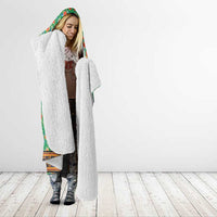 Traditional Malaysian Batik Floral Hooded Blanket with Green Tulip and Red Blossom Pattern