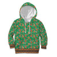 Traditional Malaysian Batik Floral Kid Hoodie with Green Tulip and Red Blossom Pattern