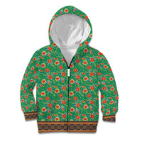 Traditional Malaysian Batik Floral Kid Hoodie with Green Tulip and Red Blossom Pattern