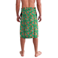 Traditional Malaysian Batik Floral Lavalava with Green Tulip and Red Blossom Pattern