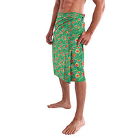 Traditional Malaysian Batik Floral Lavalava with Green Tulip and Red Blossom Pattern