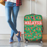 Traditional Malaysian Batik Floral Luggage Cover with Green Tulip and Red Blossom Pattern