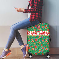 Traditional Malaysian Batik Floral Luggage Cover with Green Tulip and Red Blossom Pattern