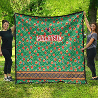 Traditional Malaysian Batik Floral Quilt with Green Tulip and Red Blossom Pattern