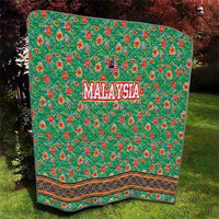 Traditional Malaysian Batik Floral Quilt with Green Tulip and Red Blossom Pattern