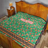 Traditional Malaysian Batik Floral Quilt with Green Tulip and Red Blossom Pattern