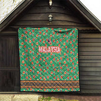 Traditional Malaysian Batik Floral Quilt with Green Tulip and Red Blossom Pattern