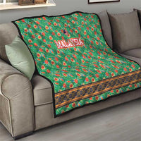 Traditional Malaysian Batik Floral Quilt with Green Tulip and Red Blossom Pattern