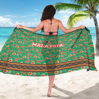 Traditional Malaysian Batik Floral Sarong with Green Tulip and Red Blossom Pattern