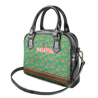 Traditional Malaysian Batik Floral Shoulder Handbag with Green Tulip and Red Blossom Pattern