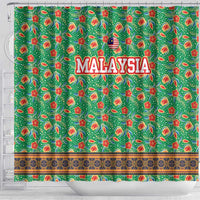Traditional Malaysian Batik Floral Shower Curtain with Green Tulip and Red Blossom Pattern