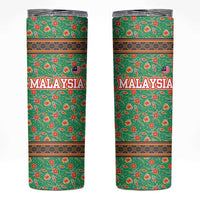 Traditional Malaysian Batik Floral Skinny Tumbler with Green Tulip and Red Blossom Pattern