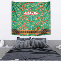Traditional Malaysian Batik Floral Tapestry with Green Tulip and Red Blossom Pattern